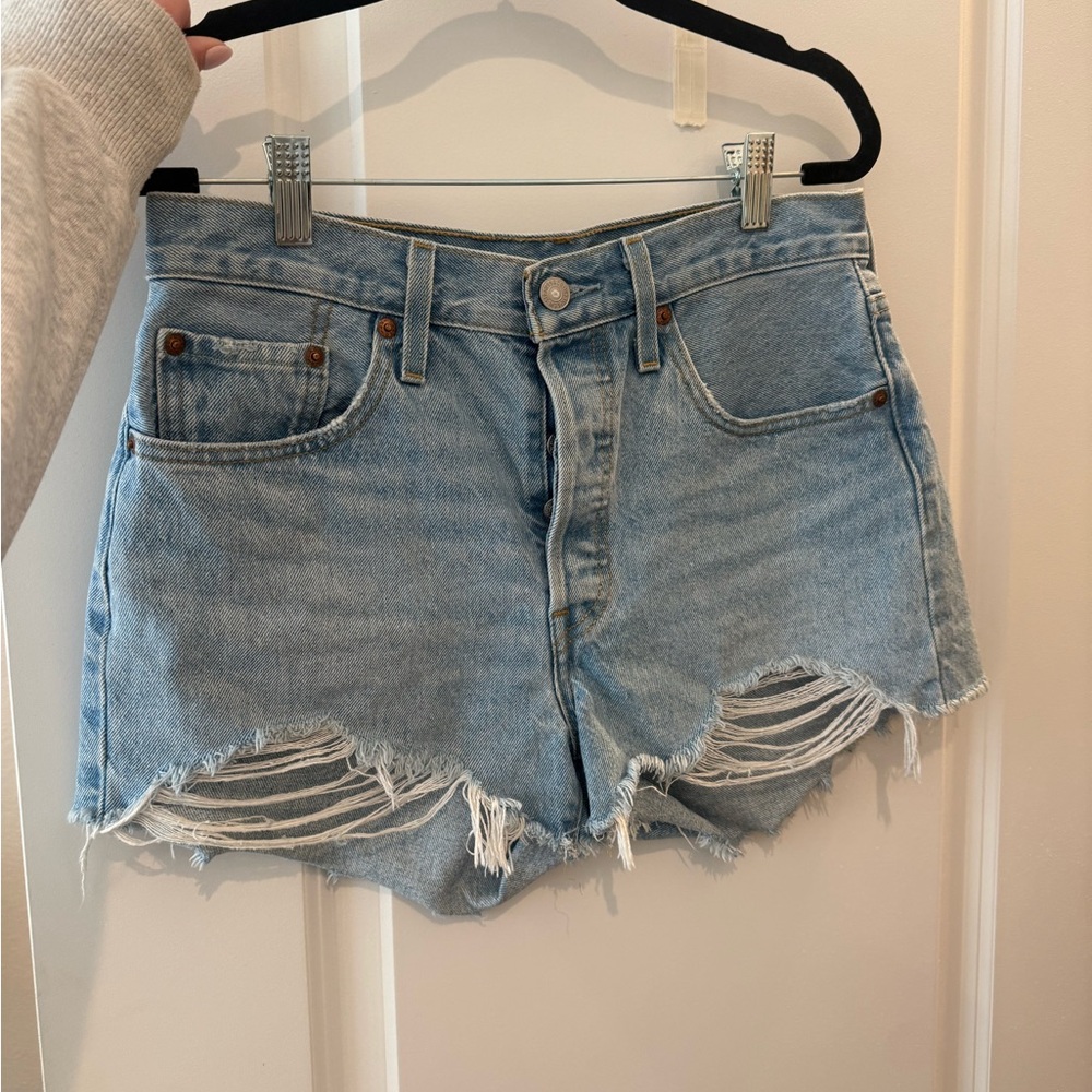 Levi's Light Blue Distressed Jean Shorts